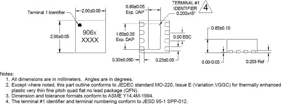 Mechanical Drawing - Qorvo TQL9062 & TQL9063 Ultralow Noise Bypass LNAs