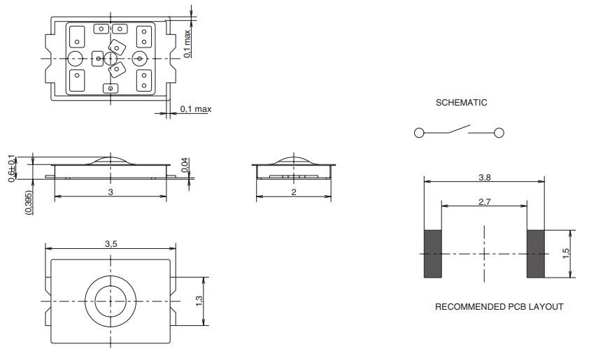 Mechanical Drawing - C&K Switches KXT3 Ultra-Low Profile Tactile Switches