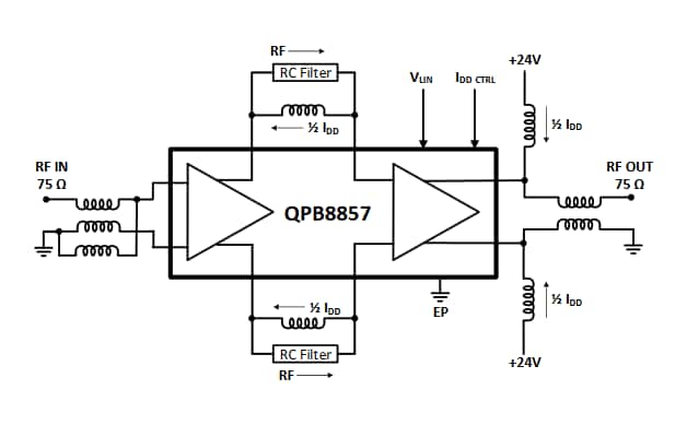 Block Diagram - Qorvo QPB8857 75Ω 28dB CATV Doubler Amplifiers