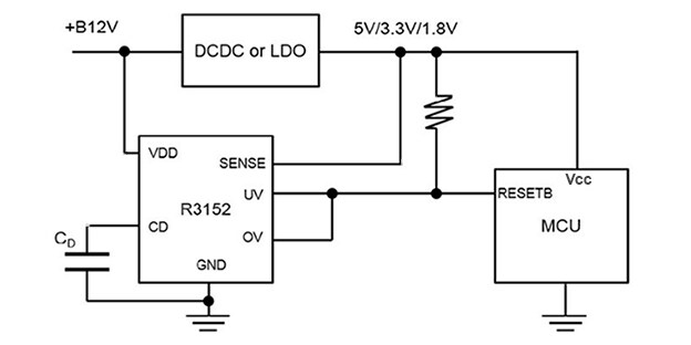 Application Circuit Diagram - Nisshinbo R3152N Series 42V Input Window Voltage Detectors