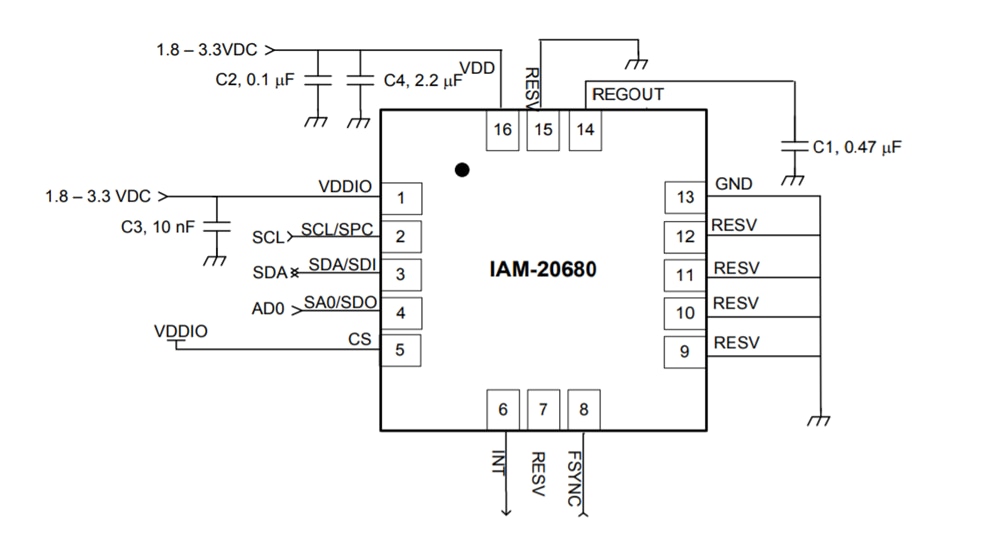 Application Circuit Diagram - TDK InvenSense IAM-20680 MEMS MotionTracking Device