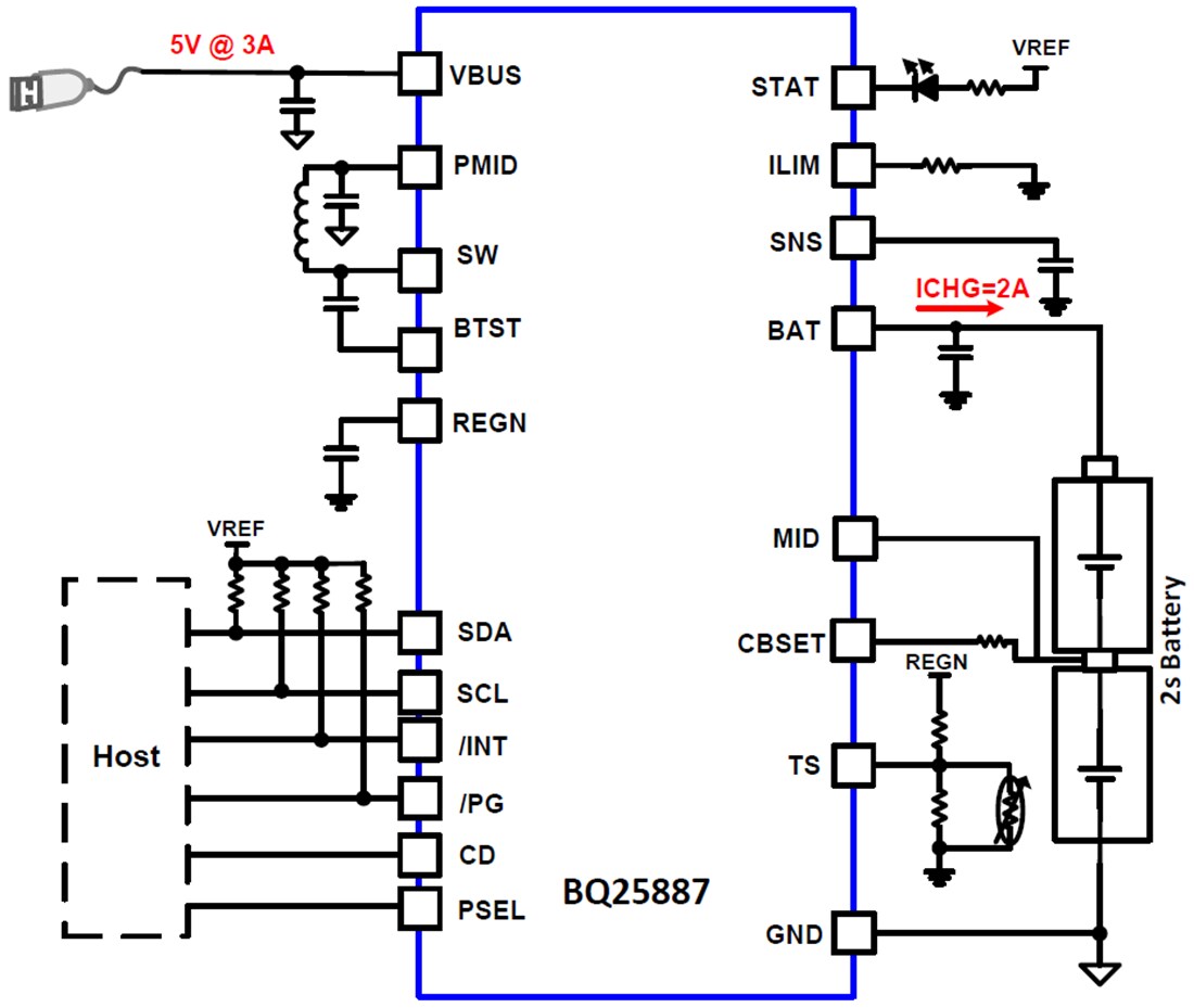 Schematic - Texas Instruments bq25887 I2C Controlled Boost-Mode Battery Charger