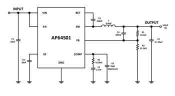Application Circuit Diagram - Diodes Incorporated AP64500/AP64501 DC-DC Buck Converters
