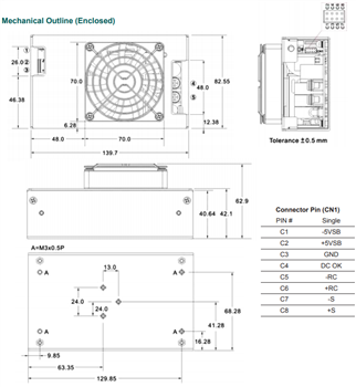 Mechanical Drawing - Power Partners PDAM500 Power Supplies
