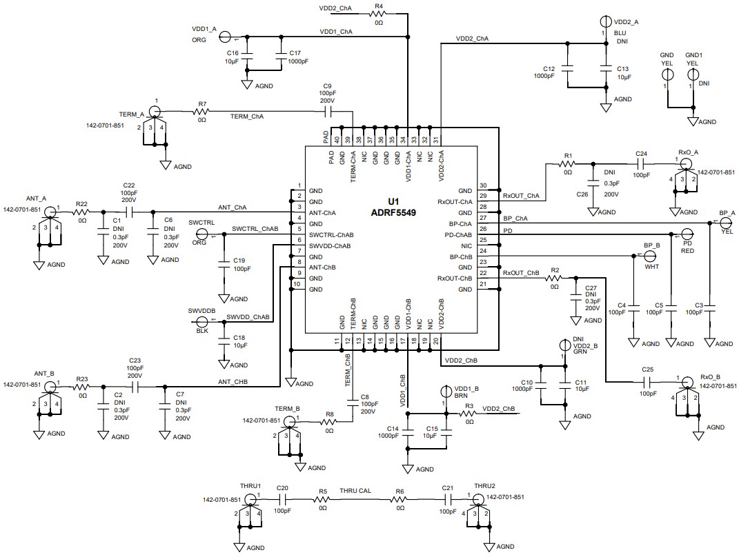 Application Circuit Diagram - Analog Devices Inc. ADRF5549 Dual-Channel RF FEMs