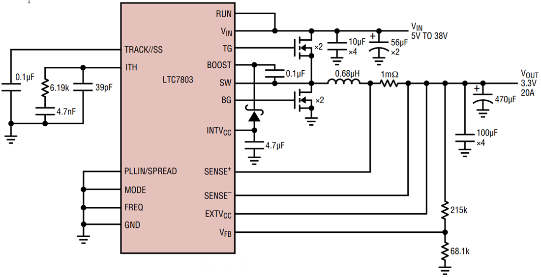 Application Circuit Diagram - Analog Devices Inc. LTC7803 Synchronous Step-Down Controllers