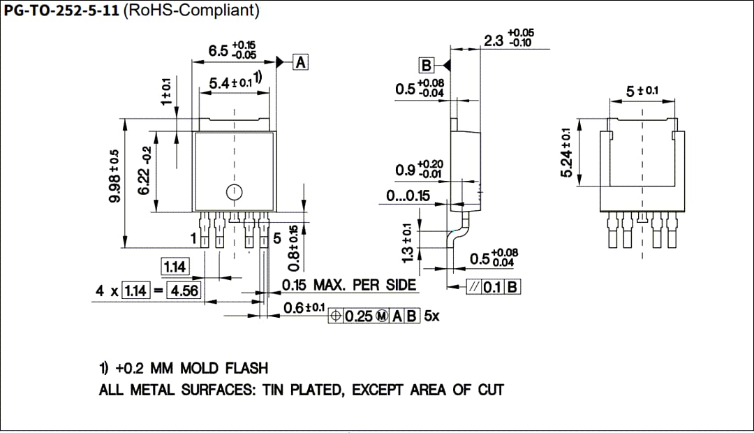 Mechanical Drawing - Infineon Technologies BTS5002x-1Txx Smart High-Side Power Switches