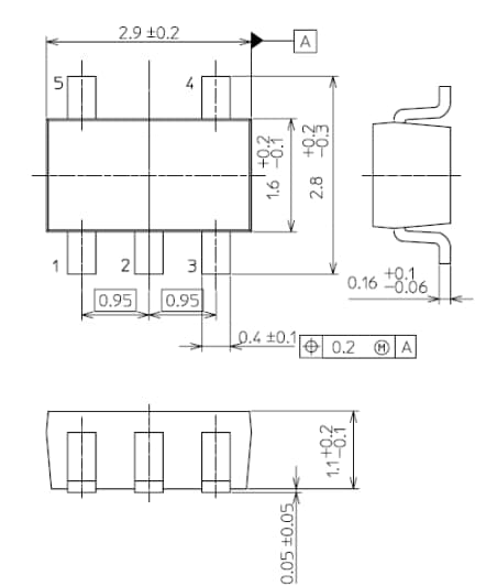 Mechanical Drawing - Toshiba TC75S102F Single Operational Amplifier