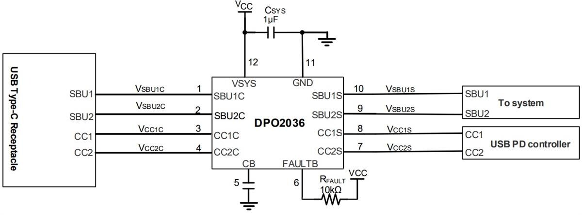 Application Circuit Diagram - Diodes Incorporated DPO2036 Dataline Over Voltage Protection Switch