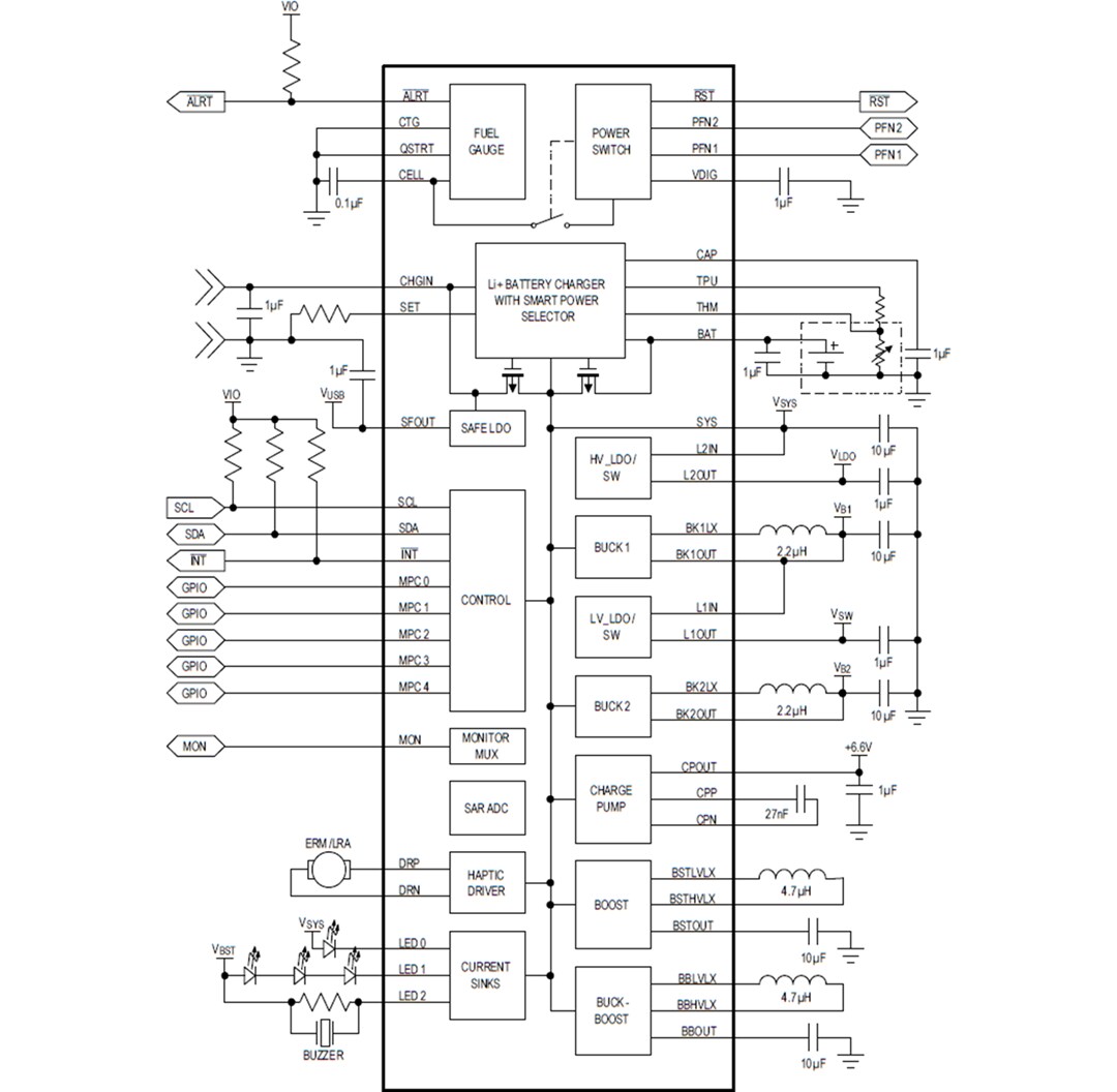 Application Circuit Diagram - Analog Devices Inc. MAX20353 Wearable Power Management IC