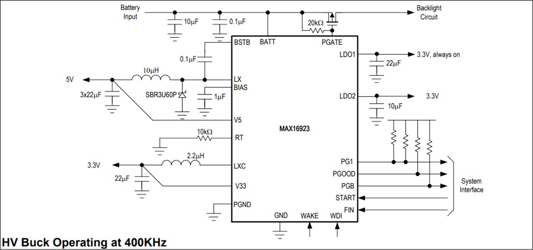 Application Circuit Diagram - Analog Devices Inc. MAX16923 Automotive Display PMICs