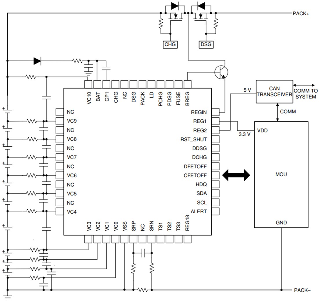 Schematic - Texas Instruments bq76942 Multicell Battery Monitor