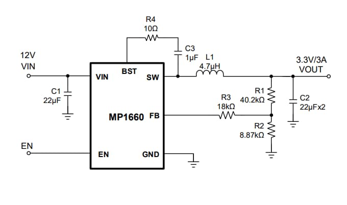 Application Circuit Diagram - Monolithic Power Systems (MPS) MP1660 Step-Down Converters