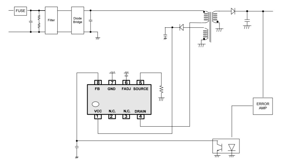 Application Circuit Diagram - ROHM Semiconductor BM2P095F PWM Type DC/DC Converter