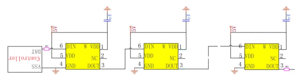 Application Circuit Diagram - Inolux IN-PI4818QAS5R5G5BPW RGBW LED with Integrated IC