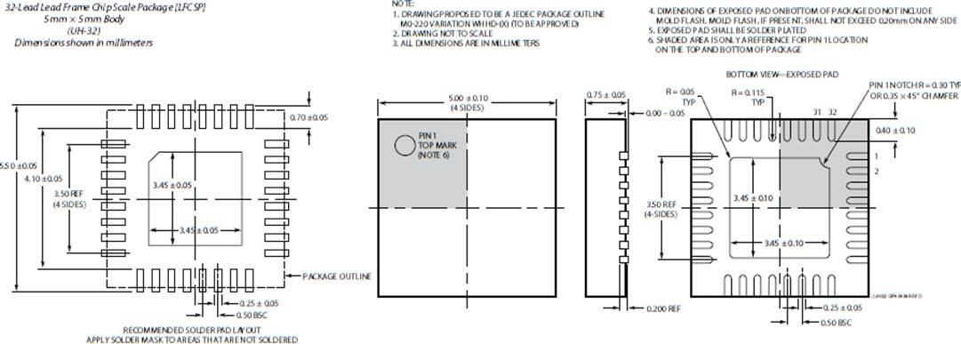 Mechanical Drawing - Analog Devices Inc. LTC2672 12- & 16-Bit Digital-to-Analog Converters