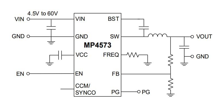 Application Circuit Diagram - Monolithic Power Systems (MPS) MP4573 Integrated Synchronous Buck Converters