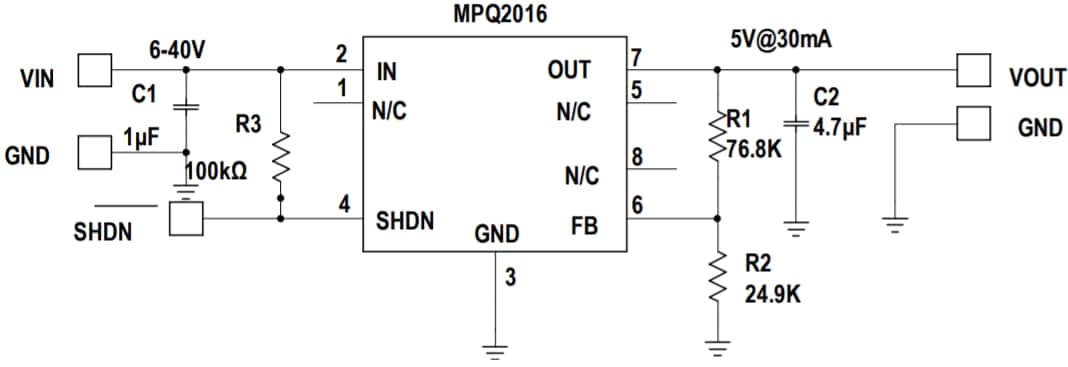 Application Circuit Diagram - Monolithic Power Systems (MPS) MPQ2016 LDO Voltage Regulators