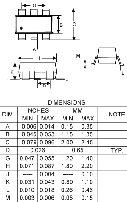 Mechanical Drawing - Micro Commercial Components (MCC) UMH1NHE3 Dual NPN Digital Transistor