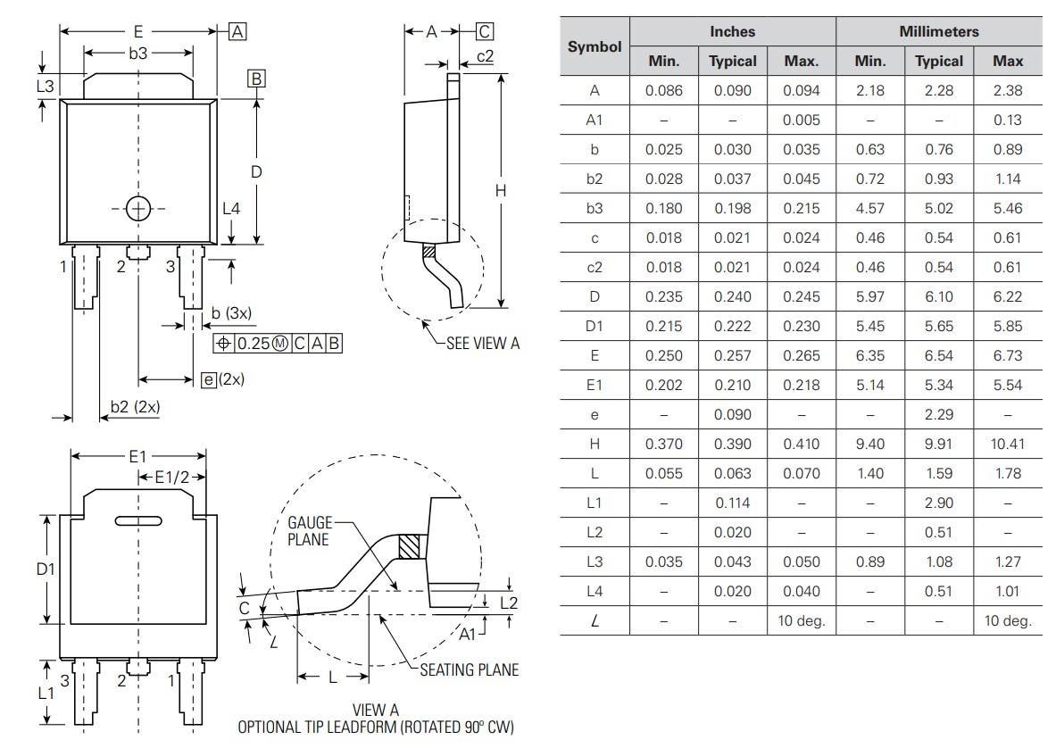 Mechanical Drawing - Littelfuse IXTY2P50PA PolarP™ MOSFET