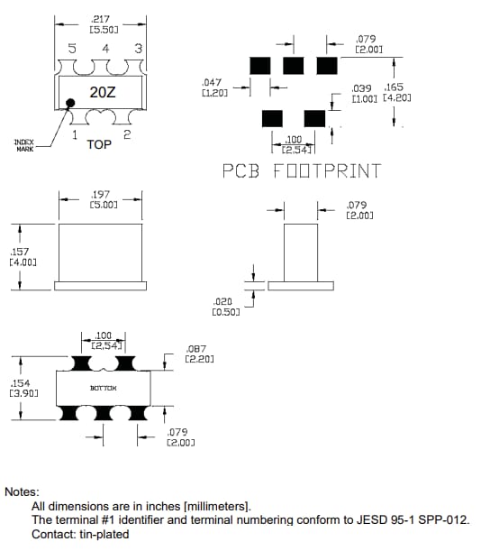 Mechanical Drawing - Qorvo QPP0020 Broadband/CATV Transformer (3.06:1 Ratio)