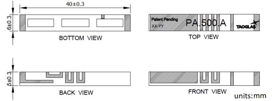 Mechanical Drawing - Taoglas PA.500.A Warrior Band 28 Chip Antenna