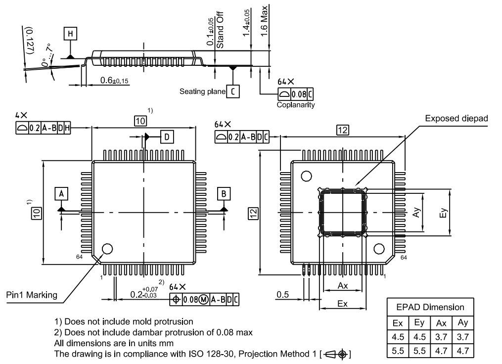 Mechanical Drawing - Infineon Technologies TLE9018DQK Li-ion Battery Monitoring Balancing IC