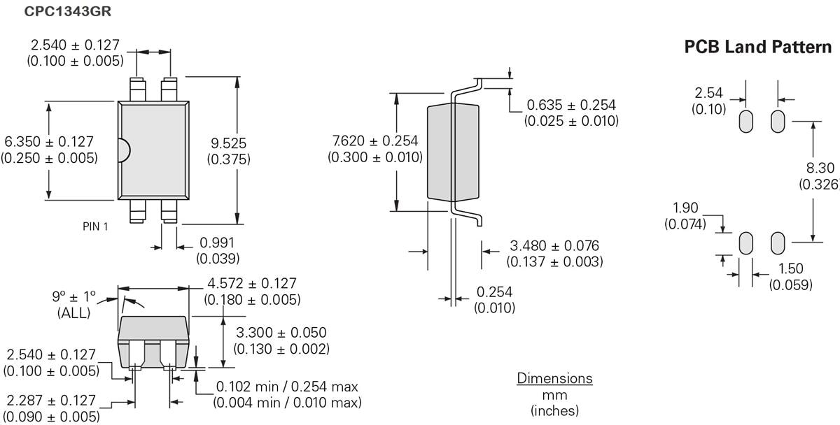 Mechanical Drawing - IXYS Integrated Circuits CPC1343G OptoMOS® Solid State Relays