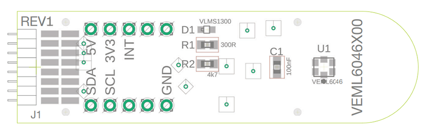 Mechanical Drawing - Vishay Semiconductors VEML6046X00-SB Sensor Board