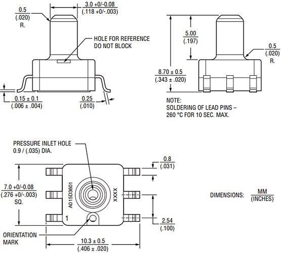 Mechanical Drawing - Bourns BPS160 Analog Pressure Sensors