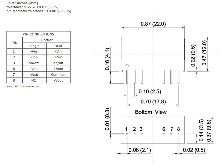 Mechanical Drawing - CUI Inc DRQ10-S DC-DC Converters