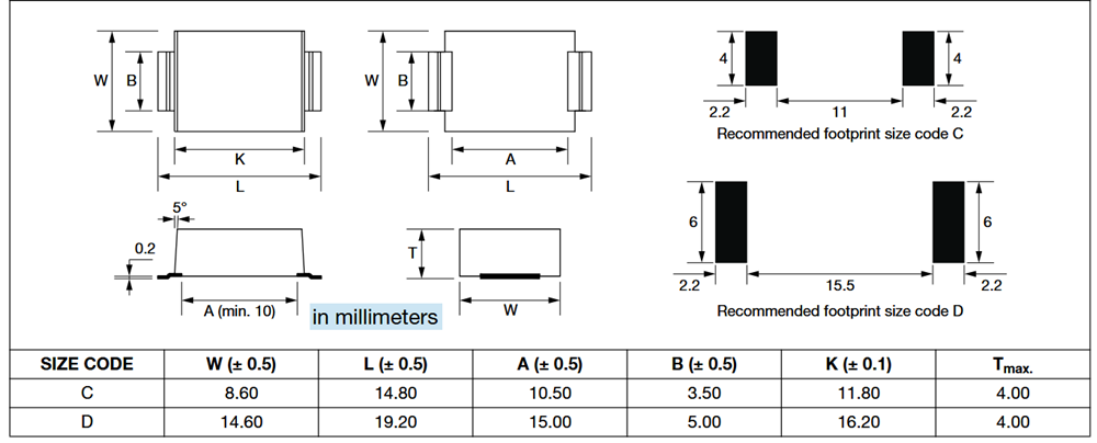 Mechanical Drawing - Vishay / BC Components SMDY1 Automotive Ceramic Disc Safety Capacitors