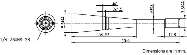 Mechanical Drawing - Taoglas FW.79.SMA.A Meteor Flexible Monopole Antenna